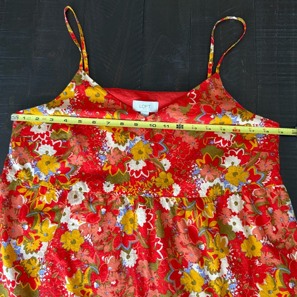 Loft Red Floral Mini Dress-Adjustable Straps-Lined-Women’s Size Medium EUC - Picture 10 of 13